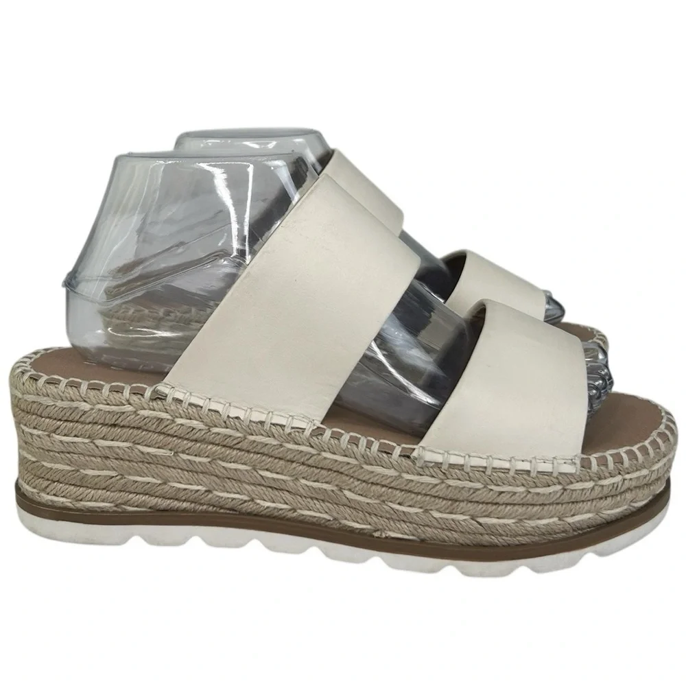 ESPRIT Katalina Off White Espadrille Platform Wedge Slide Sandals Womens SZ 7.5